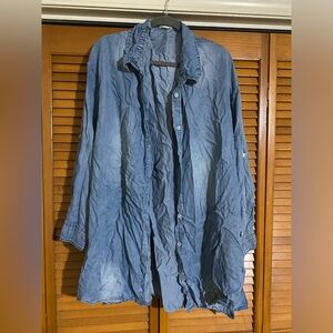GEE GEE 3X Denim Jacket Button Up Tunic With Split Hem